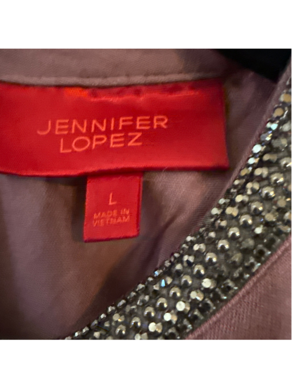 Jennifer Lopez Mauve Blouse with Silver Embellished Neckline, Size L - Picture 3 of 5